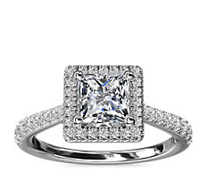 Princess Diamond Bridge Halo Diamond Engagement Ring in Platinum (1/3 ct. tw.)